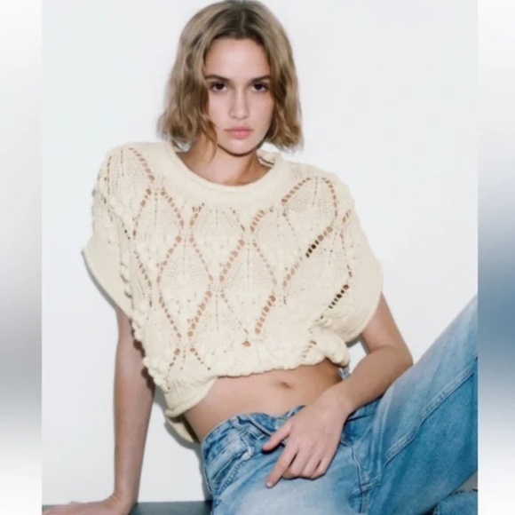 Zara ball trim textured knit top S - Picture 16 of 16